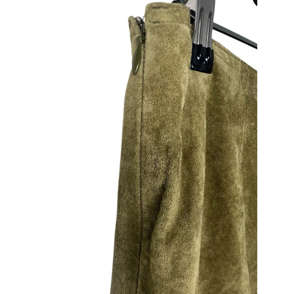 Newport News Vintage Green Leather Suede Midi Skirt With Flared Hem - Picture 2 of 4
